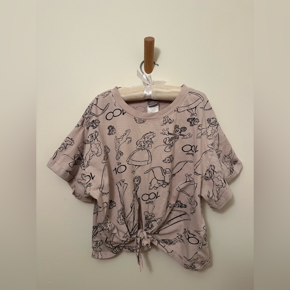 Disney 100 Character Sketch Tie Tee 100% Cotton Soft Shirt